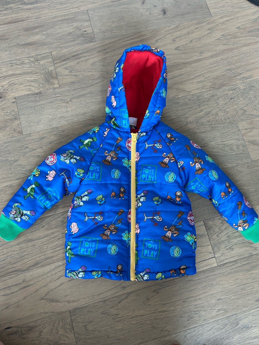 Disney Collection Boys Blue Toy Story Hooded  Puffer Jacket Fleece Lined Size 3